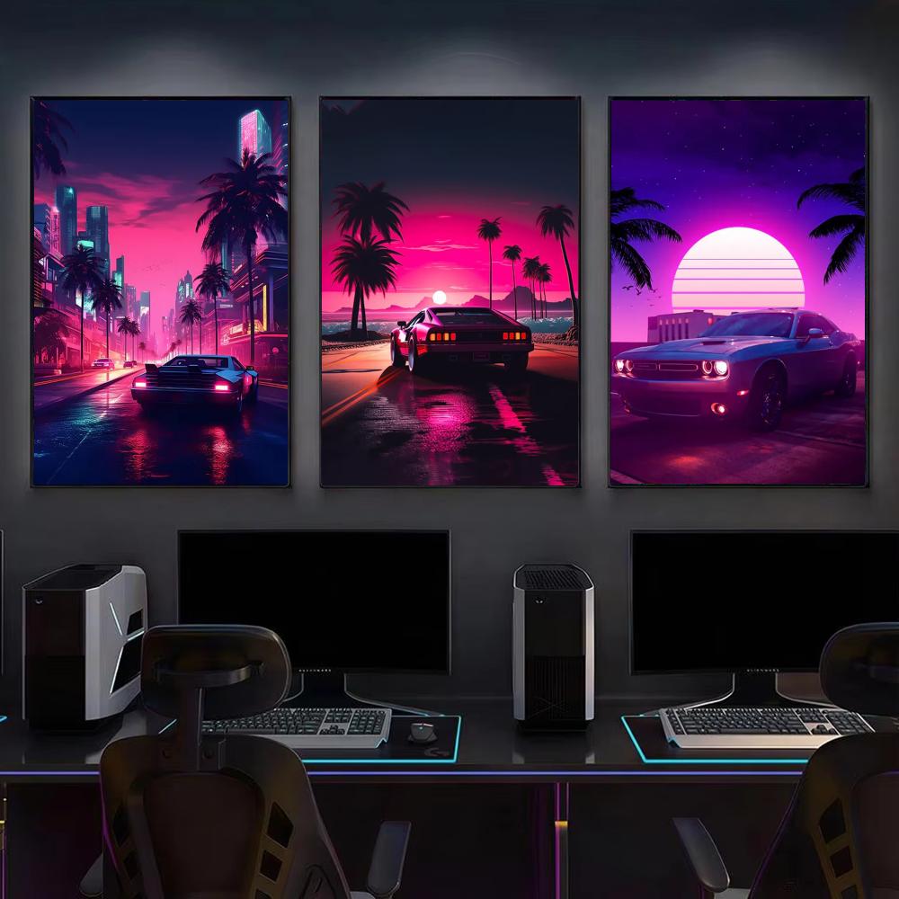 Cyberpunk 80s Retro car city P - مراجعة Retro Gaming Wallpaper وسعره