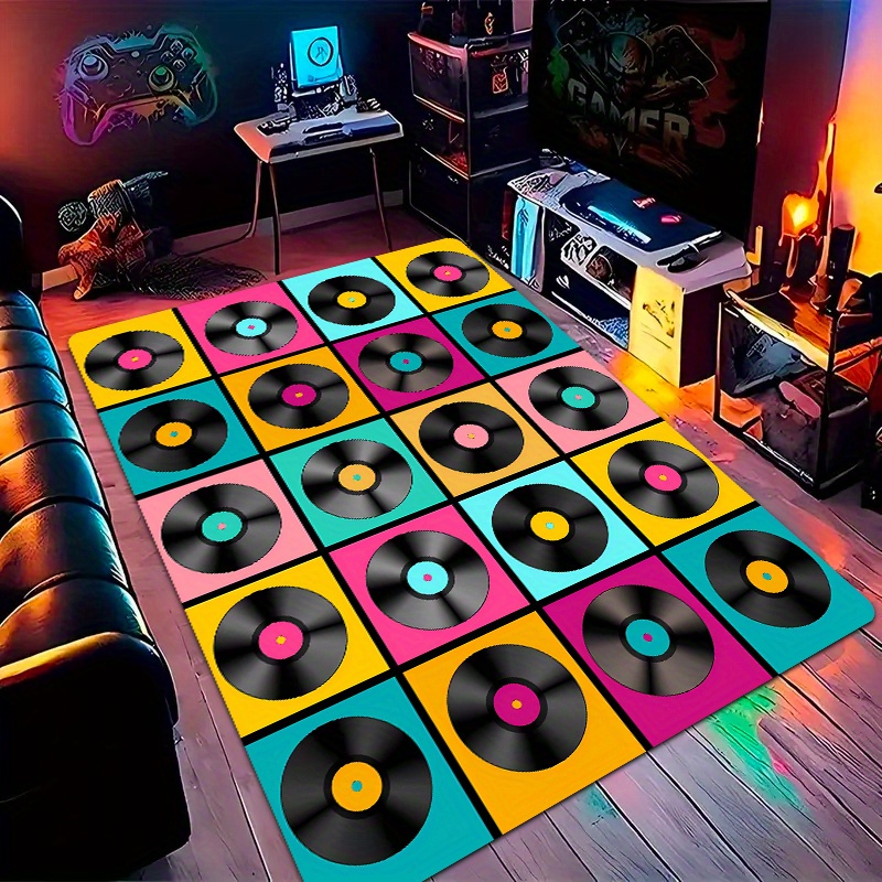 Retro Vinyl Record Area Rug Po - مراجعة Retro Gaming Lounge وسعره