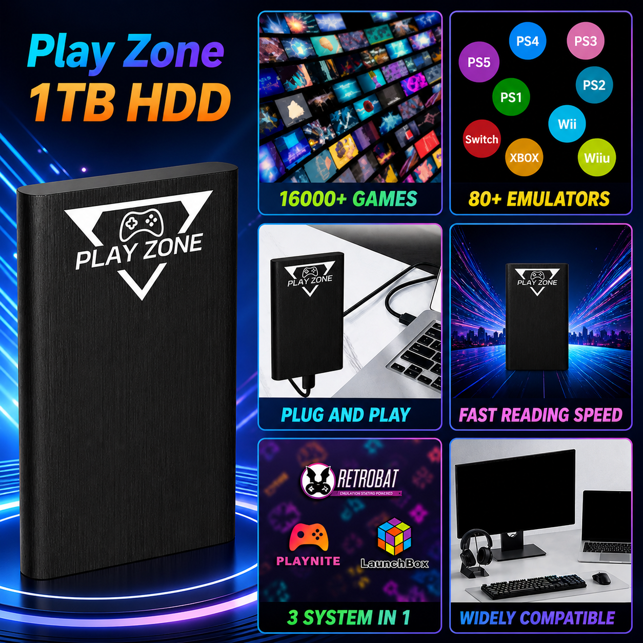 JMachen Play Zone 1TB HDD 3 Sy - مراجعة Retro Gaming Hdd وسعره