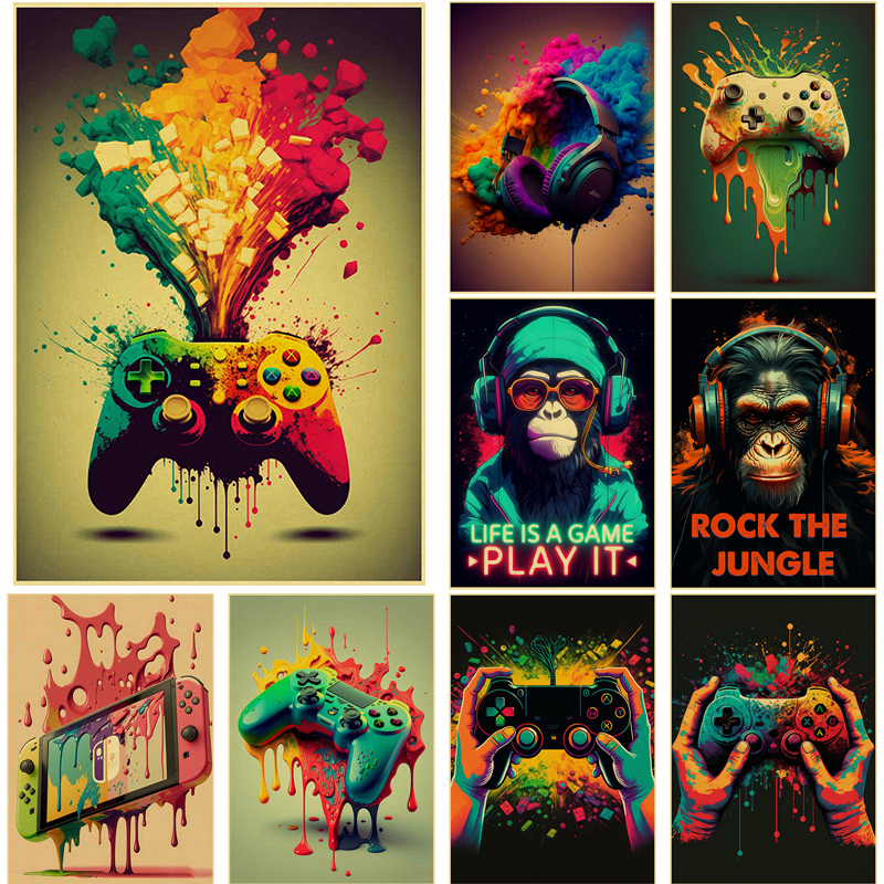 Colorful Game Controller Wall  - مراجعة Retro Gaming Wallpaper وسعره