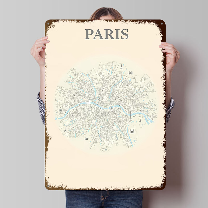 Paris City Map Tinplate Poster - مراجعة Retro Gaming Paris وسعره