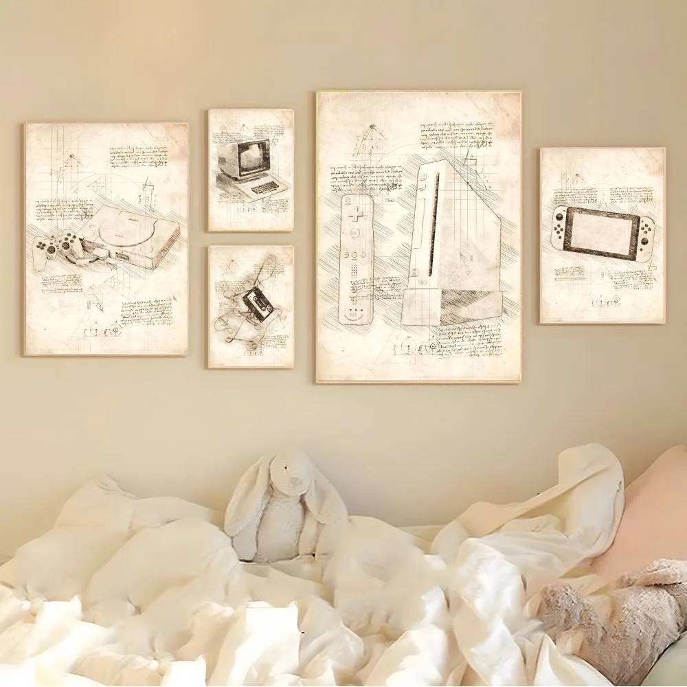 Vintage Gaming Console Sketch  - مراجعة Retro Gaming Wallpaper وسعره