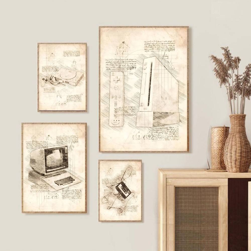 Vintage Gaming Console Sketch  - مراجعة Retro Gaming Wallpaper وسعره