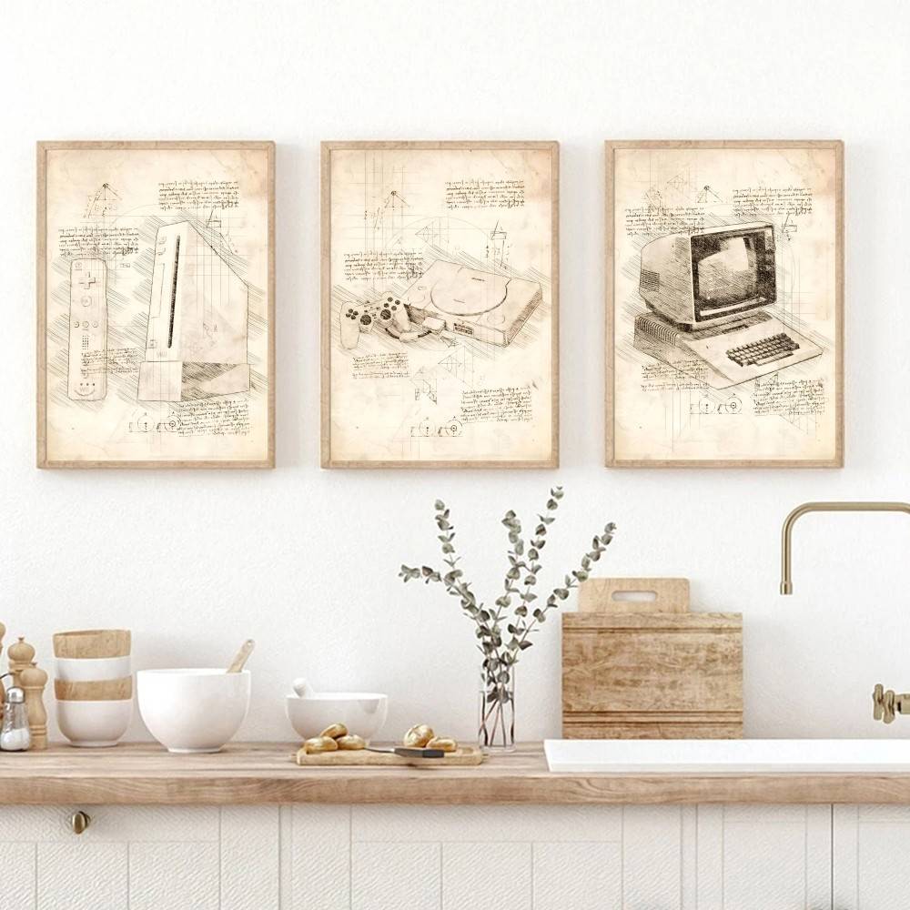 Vintage Gaming Console Sketch  - مراجعة Retro Gaming Wallpaper وسعره