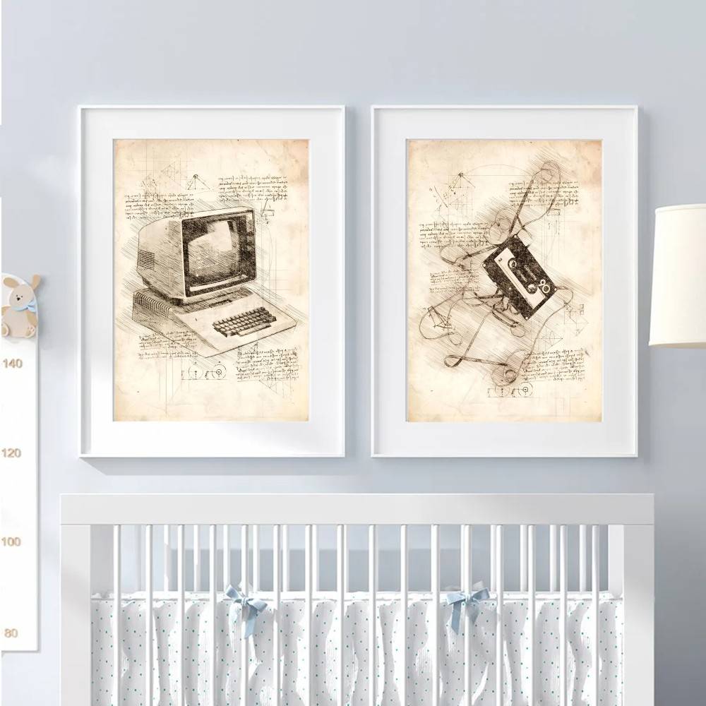 Vintage Gaming Console Sketch  - مراجعة Retro Gaming Wallpaper وسعره